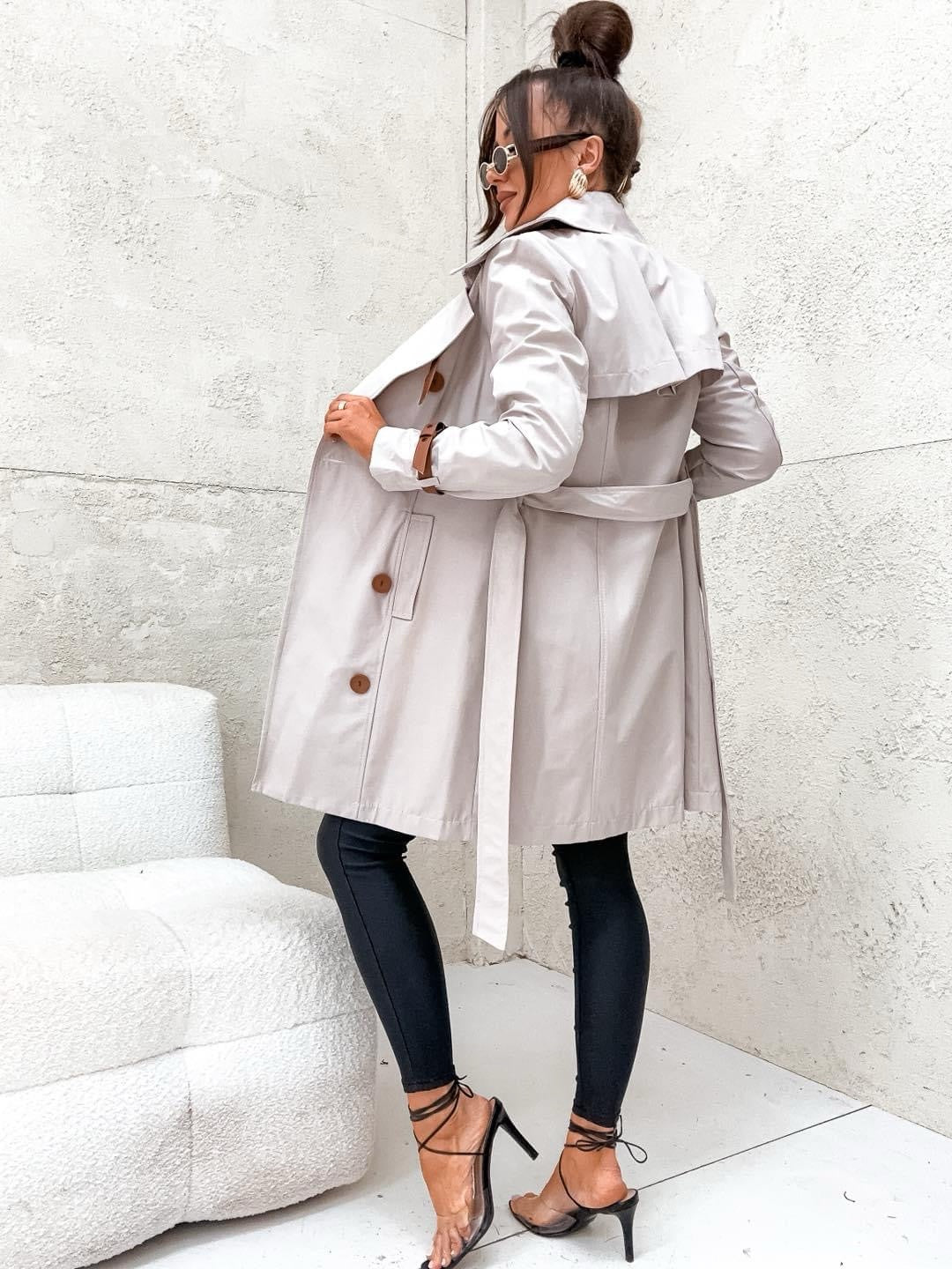 Stay Here Trench Coat With Leather Accents
