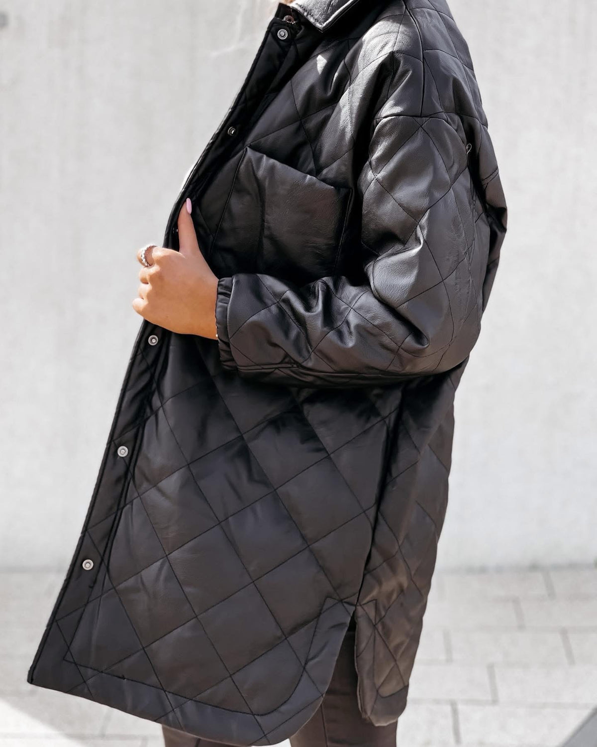 Longline Quilted Faux Leather Jacket