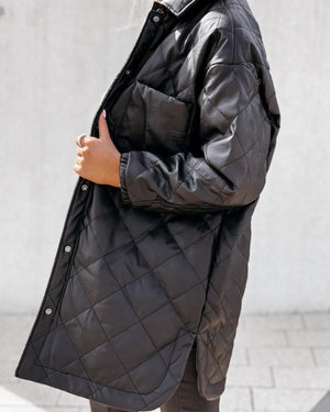 Longline Quilted Faux Leather Jacket