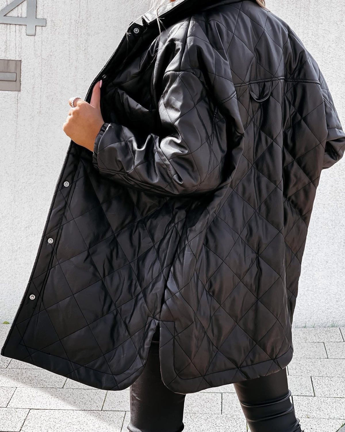 Longline Quilted Faux Leather Jacket