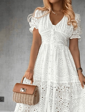 White Boho Dress With Broderie Anglaise