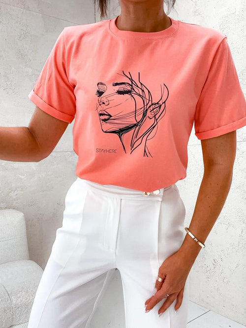 T-Shirt With Face Sketch Print