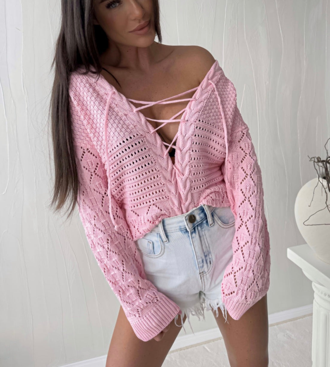 Tie-Front Cotton Jumper in Candy Colours