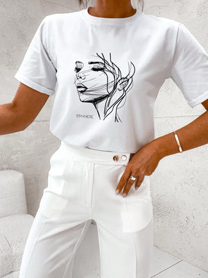 T-Shirt With Face Sketch Print