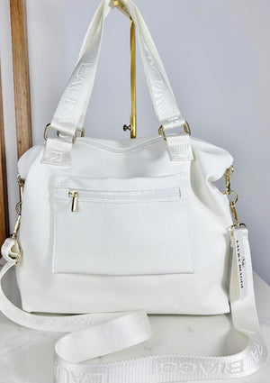 Laura Biaggi White Shopper Bag With Lips Motif
