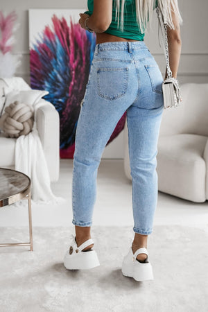 M.Sara Women's Mom Fit Jeans With Crystal-Trimmed Thigh Slits