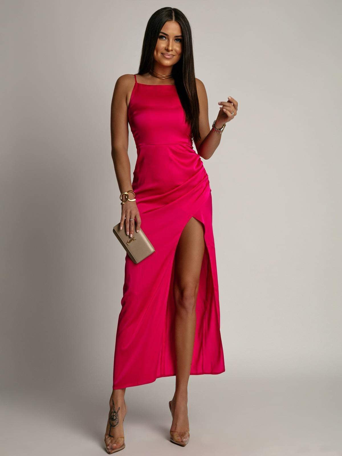 Satin Dress With Leg Slit