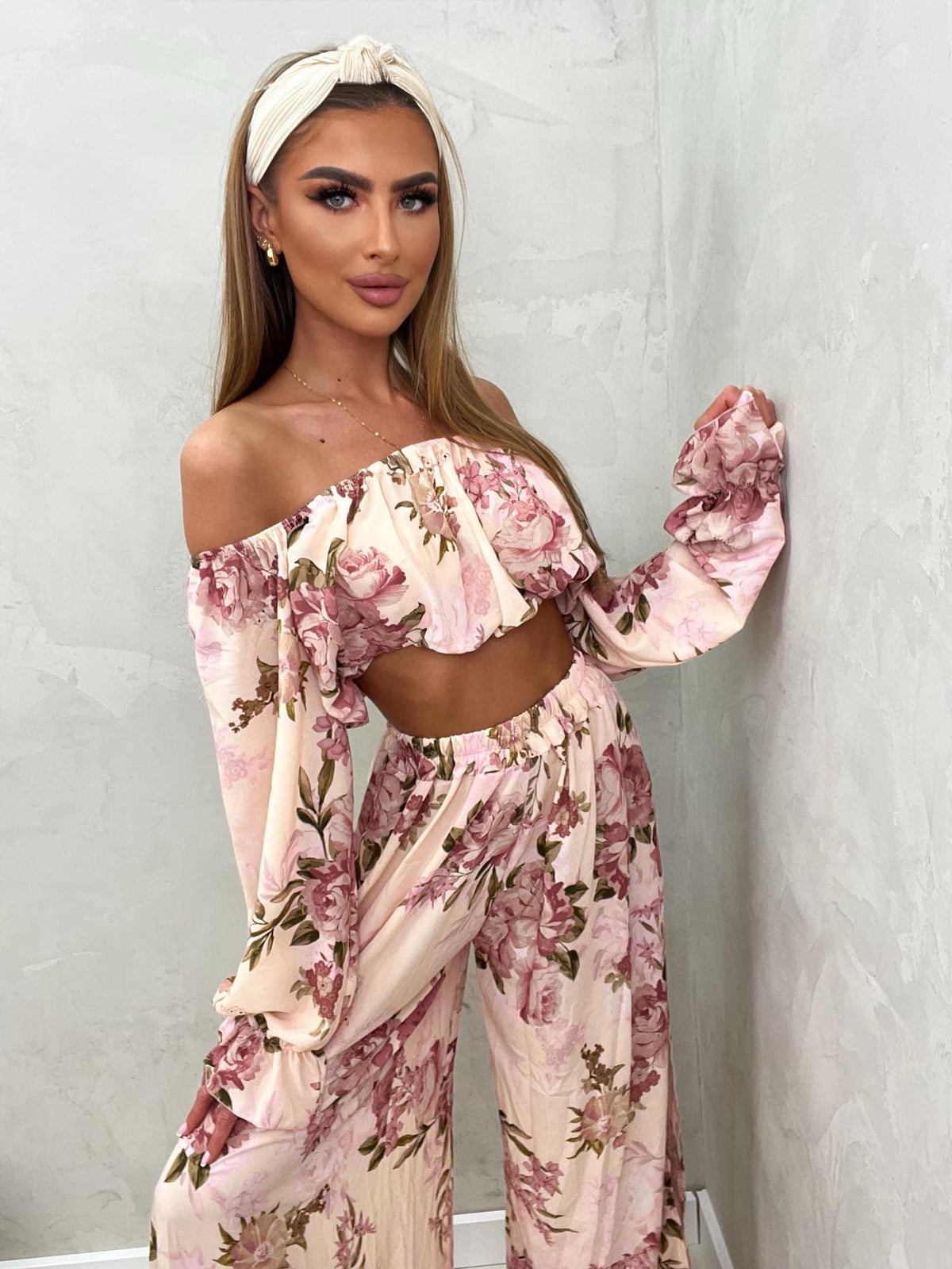 Patterned Blouse and Trousers Set