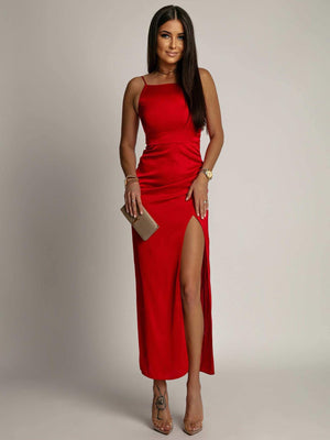 Satin Dress With Leg Slit