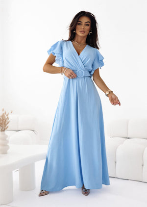 Flowing Maxi Cocktail Dress With Wide Belt