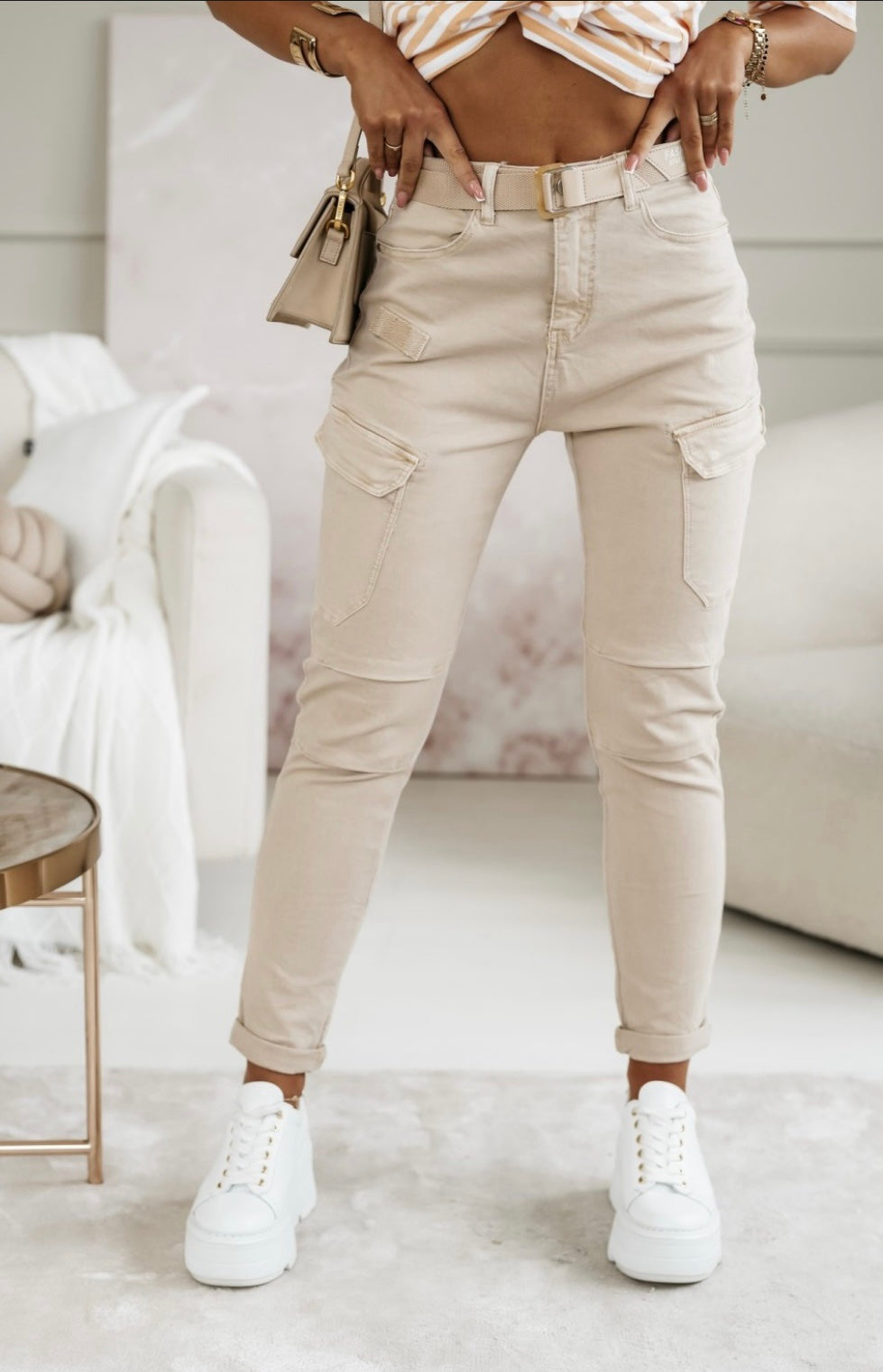 Cotton Cargo Trousers With Belt
