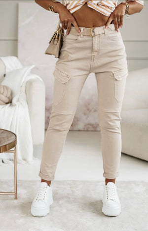 Cotton Cargo Trousers With Belt