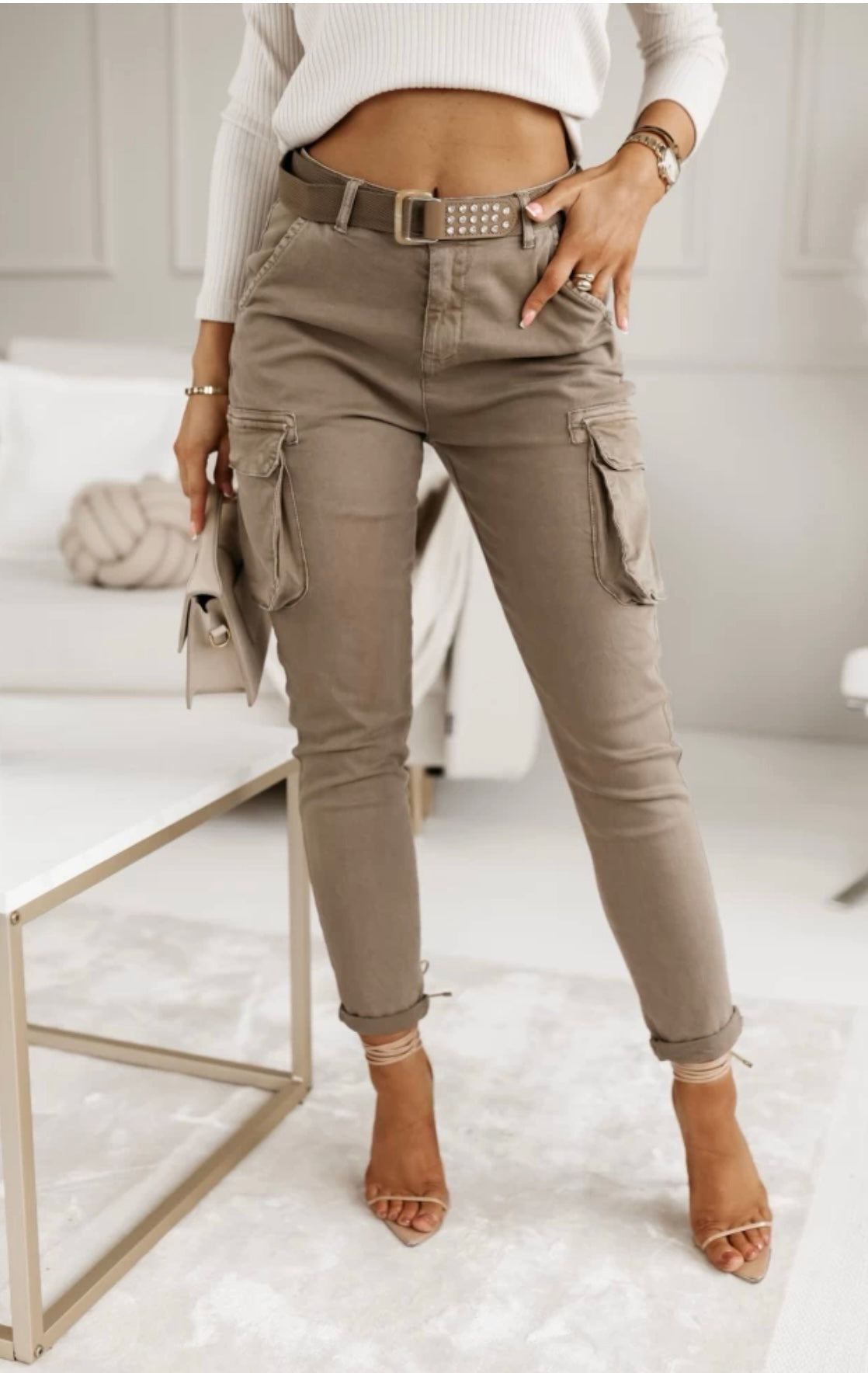 Cotton Cargo Trousers With Belt