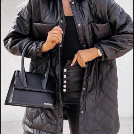 STYLOWA WYDŁUŻANA KURTKA PIKOWANA Z EKO SKÓRY