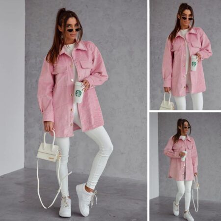 MELODY MEGA KURTKA KOSZULA SZTRUKSOWA - RÓŻ