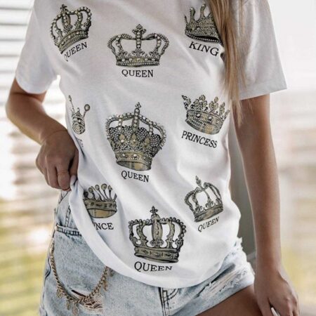 BAWEŁNIANY BIAŁY TSHIRT MINT ,,QUEEN& KING,,