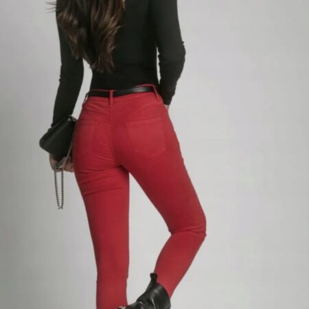 M.SARA CZERWONE SPODNIE JEANS PUSH-UP Z PASKIEM S46669-3P